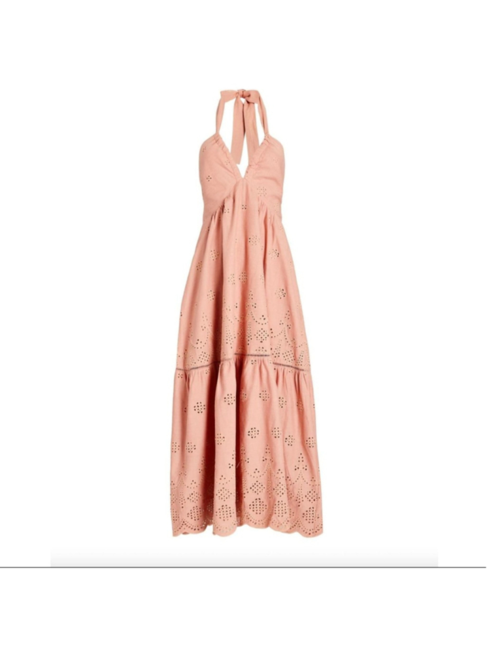 Kivari Italian Clay eyelet halter maxi linen blend dress in a soft pink hue sz 0